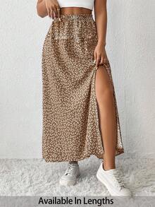 SHEIN PETITE CURVE Váy hè thường ngày cạp chun họa tiết hoa cỡ lớn - Màu Khaki - Xem 5