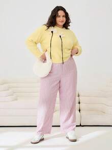 Comfortcana Quần ống đứng cạp chun kẻ sọc tương phản cỡ lớn, có dây rút - Nhiều màu - Xem 4