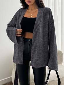 EURMUSE 秋冬休闲纯色落肩宽松开衫配腰带