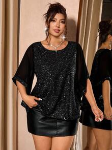 Cravure Plus Size Women's Luxury Party Style Versatile Fashion Slim Fit Glitter Elegant Blouse, Suitable For Gatherings And Banquets