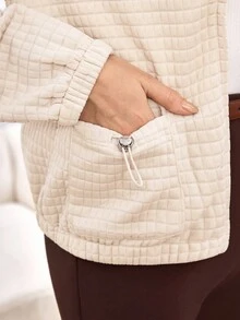 Miaspire 女士休闲提花梭织面料夹克，配有抽绳口袋，适合秋冬季日常穿着 - 杏色 - 查看 3