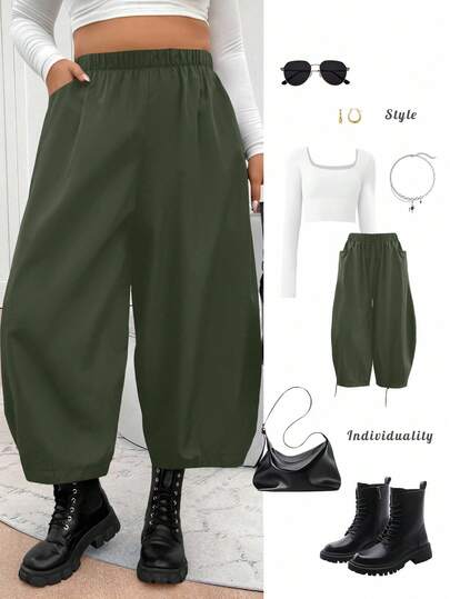 Elenzga 大码女装复古宽松哈伦裤萝卜裤灯笼裤法式小码直筒老爹牛仔裤香蕉腿喇叭裤黑色长裤