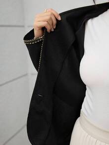 Lacomfia Women's Elegant Commuter Contrast Trim Short Jacket - Black - View 8