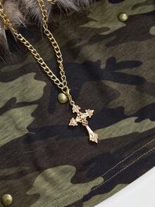 ROMWE J-Fashion Shibuya Girl Y2K 复古迷彩拼布磨边金属链吊带上衣和超低腰迷你裙两件套 - 彩色 - 查看 3