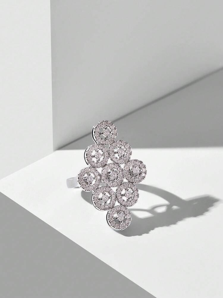 SILVER-TONE SHINY RHINESTONE MINIMALIST OPEN RING