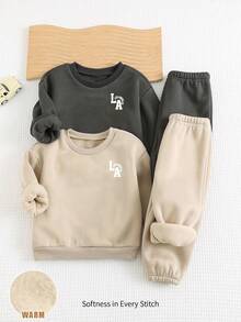Cozy Pixies 男婴休闲字母图案羊毛卫衣和裤子套装，秋季 - 彩色 - 查看 9