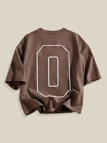 EASEVO Plus Size Men's Loose Fit Embroidered Round Neck Short Sleeve T-Shirt, Suitable For Summer - Coffee Brown - View 2