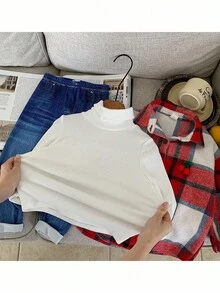 SHEIN 3pcs Young Girl Woven Plaid Casual Shirt, T-Shirt And Pants Set Fall Winter - Multicolor - View 9