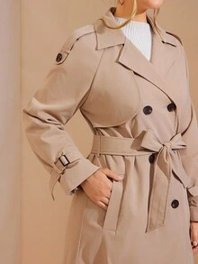 Amorya Women's Elegant Leopard Print Vintage Thermal Lined Trench Coat, Suitable For Daily Commute And Multiple Occasions, Autumn Women's Winter Clothes,Fall - Khaki - View 8