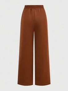 Girlism 青少年女孩返校休闲运动街头服饰棕色两件套，长袖短款褶饰 T 恤和直筒运动裤 - 棕色 - 查看 8