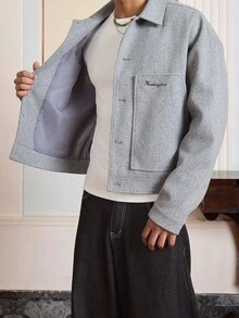 SWAVVY Men's Casual Solid Color Overcoat, Fall Winter - Light Grey - View 6