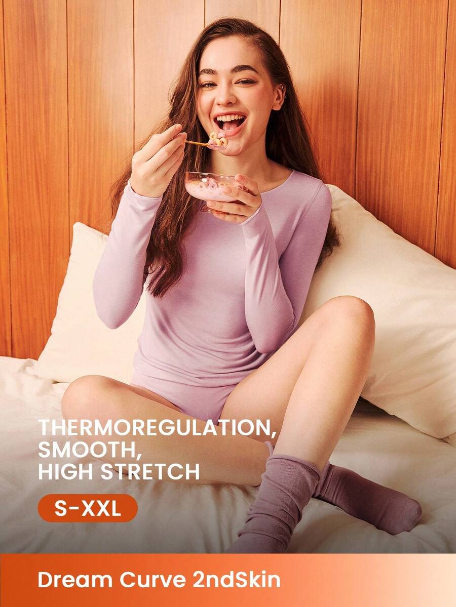 LUVLETTE Dream Curve 2ndSkin Super Soft Women's Basic Purple Crew Neck Long-Sleeve Base Layer Top Max Stretch Thermal-Balance Base Layer Long-Sleeve Top Pajama Lingerie As Outerwear - Mauve Purple - View 1