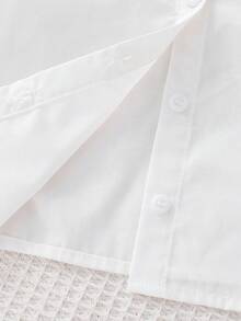 BASICS 年轻女孩休闲百搭舒适泡泡袖翻领宽松纯色梭织衬衫 - 白色 - 查看 4