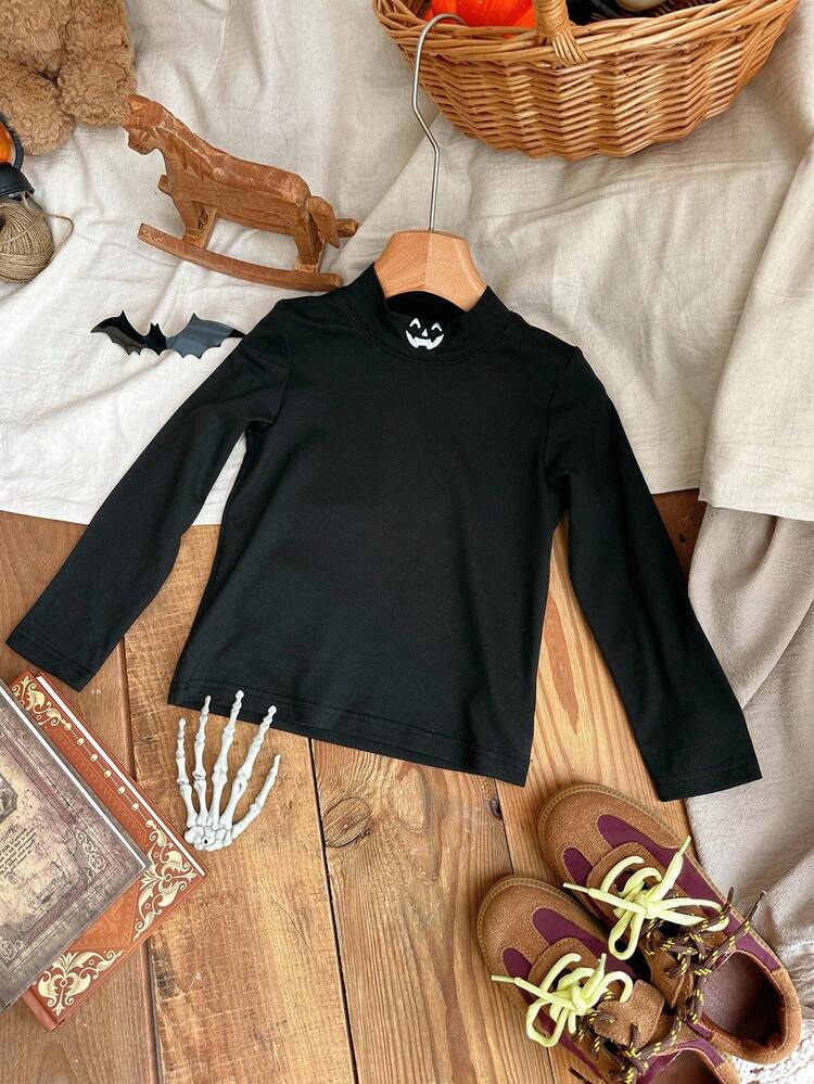 Ropa de otoño para niñas jóvenes, camiseta de punto de cuello alto para niñas jóvenes en Halloween - Negro - Añade 1