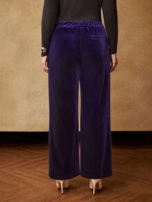 MOTF PREMIUM CHRISTMAS PLUS SIZE WINTER VELVET STRAIGHT-LEG SUIT PANTS - Purple - View 3