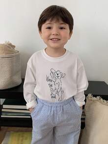 DAZY 2 Stücke Kleinkind Jungen Cartoon Muster Langarm T-Shirt & gestreifte weite Hose Lässig Pyjama Set