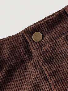 SHEIN MOD Falda A-Line de pana con parches y efecto de piel sintética, estilo callejero chic occidental para mujer en otoño/invierno - Marrón - Ver 4