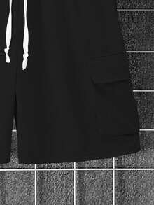 Manfinity Homme 男裝純色短袖圓領t恤和束口短褲套裝2件組 - 黑色 - 查看 7