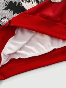 ROMWE MEN Anime sweat-shirt à capuche décontracté de base avec imprimé japonais pour hommes, automne - Rouge - Voir 7