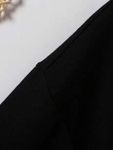 SHEIN Tween Girl Gesture & Heart Print Drop Shoulder Hoodie - Black - View 4