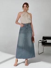 CLARA VERO 100% Cotton Low Waist Strong PP Skirt - Light Wash - View 3