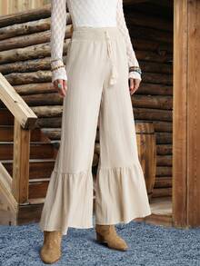 LanaWest 西部乡村风格女式纹理面料阔腿裤 - 咖啡棕 - 查看 3