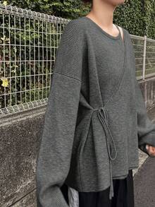 FRIFUL Women's Casual Solid Color Lace-Up Wrap Sweater Fall/Winter