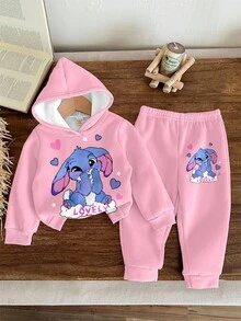 SHEIN Conjunto de moletom e moletom com capuz, malha macia e confortável, casual, solto e solto, para meninas, adequado para uso casual de outono/inverno, campus, esportes, piquenique ao ar livre, street snap - Multicolorido - Ver 2