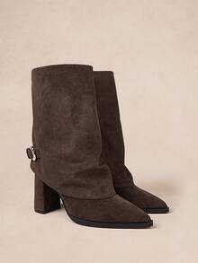 Rosivie Women's Fashionable Khaki Retro Western Style Suede Zipper Tall Boots - Brown - View 9