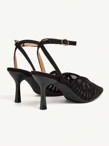 CUCCOO CHICEST 女士尖头镂空高跟鞋，优雅通勤浪漫性感哥特风格，黑色仿麂皮网眼，踝带高跟鞋，适合下午茶、约会、派对、职场、万圣节 - 黑色 - 查看 11