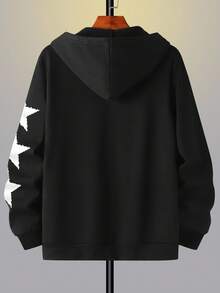 STEELVANCE Men's Front Zipper Long Sleeve Letter Print Pocket Casual Hooded Sweatshirt, Minimalist Design Going Out Vintage Graphic Zip-Up Hoodie, For Friends, Husband, Boyfriend Gifts - Black - View 5