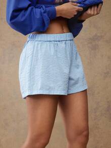 WESTFADE Gestreifte Boxer-Shorts mit umklappbarem Bund, locker geschnitten, A-Linie, ideal für Schule, Herbst, Sommer und Countryfestivals - Blau - Übersicht 6