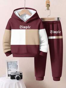 SHEIN 2 件套年轻男孩休闲宽松套头连帽衫，适合秋冬季 - 彩色 - 查看 3