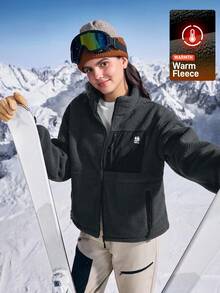 In My Nature Women's Letter Print Long Sleeve Zip-Up Outdoor Fleece Jacket - Dark Grey - View 5