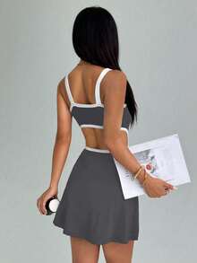 女式撞色修身运动连衣裙 - 彩色 - 查看 3