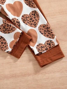 SHEIN 2 件套女婴休闲日常可爱心形豹纹印花裤，春夏季 - 彩色 - 查看 8