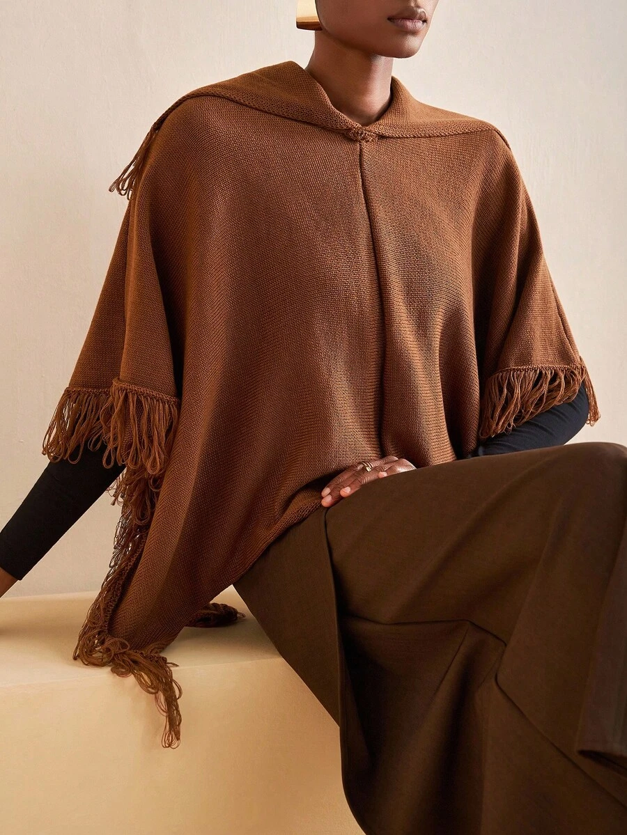 Zivah Women's Autumn Elegent Shades Of Brown Knit Sweater Scarf Shawl,Asymmetric Design,Western Boho Style For Picnic,Party,Holiday,Commute & Casual Wear - Brown - View 1
