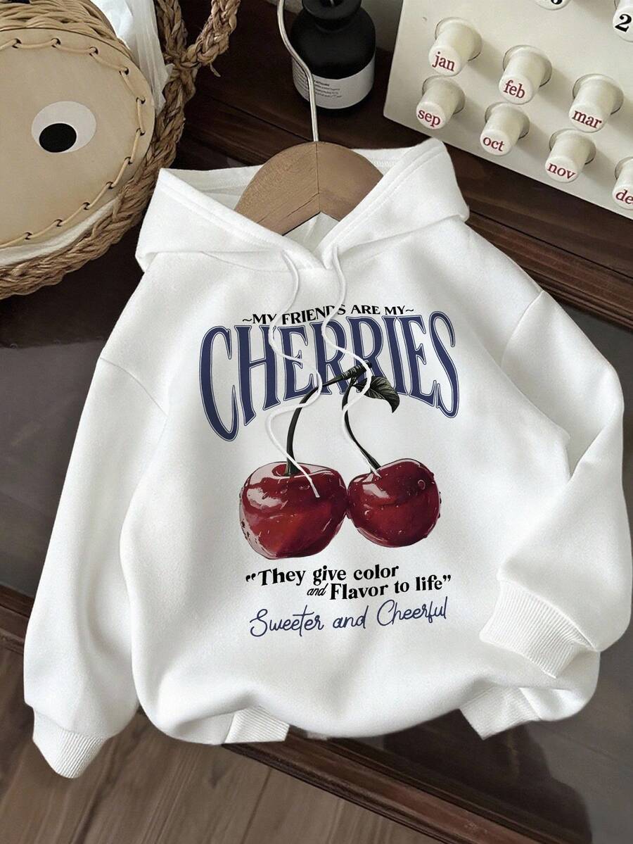 SHEIN EZwear 秋冬女士休闲简约印花图案连帽宽松厚款卫衣 - 白色 - 查看 1