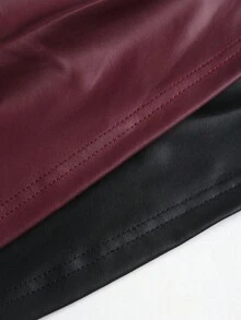 Sweetra 2 件套女士秋季性感褶皱弹力面料修身通勤百搭衬衫套装，酒红色和黑色 - 彩色 - 查看 7