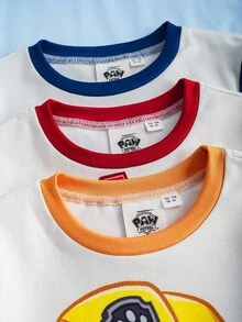 SHEIN | PAW Patrol 6pcs/Set Young Boy Casual Cartoon Puppy Print Round Neck Raglan Long Sleeve Top And Pants Comfortable Stretchy Pajama Set - Multicolor - View 3