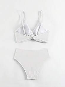 Swim Basics Women Summer Beach Solid Simple Daily Twist Bikini Set - White - View 3