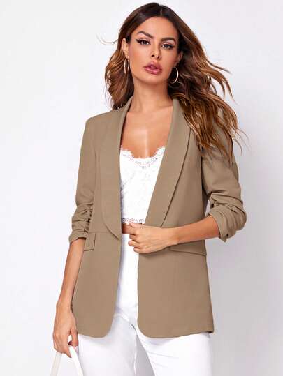 SHEIN Clasi Blazer casual de mujer con cuello de chal, manga raglán y tejido, para otoño e invierno