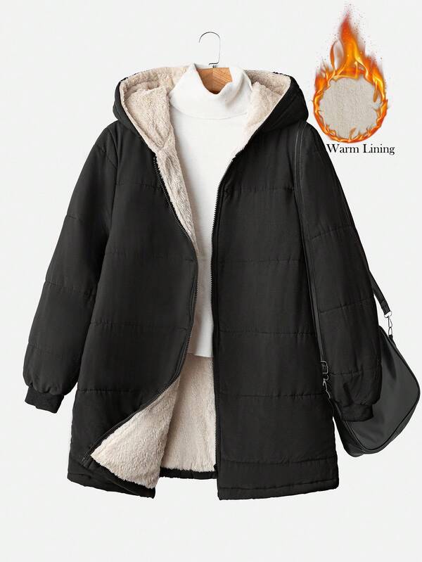 SHEIN Clasi Große Größen Lässig einfarbiger Fleece-gefütterter Hoodie, vielseitig für den Winter