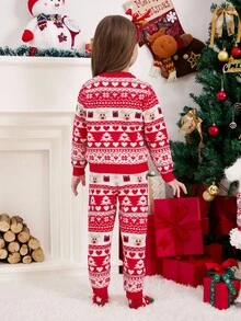 SHEIN Young Girl' Christmas Reindeer Cute Party Celebration Sweater Set Fall Winter - Red - View 2
