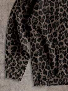 Attitoon Casual Vintage Style Sexy Dark Brown Leopard Print Pattern Women Sweater, Suitable For Fall/Winter, Vintage, Sexy, Cute, Y2K, Coconut Girl, Boho, Hippie Style, Music Festival - Multicolor - View 7