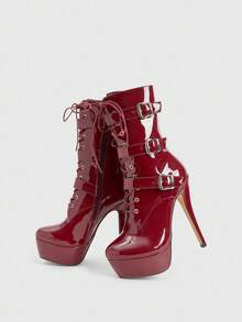 Cuccoo CUCCOO LuxiPop Botas de tobillo con plataforma alta, tacón fino y versátil, con cremallera lateral, adecuadas para Navidad, Halloween, festivales de música y otoño