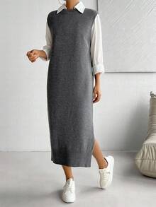 Elenzga 大码无袖圆领针织连衣裙，秋季时尚