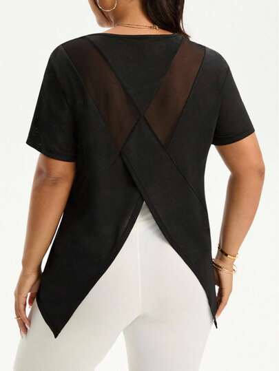 Rhythm Era 大码女式纯色露背下摆宽松短袖运动T恤