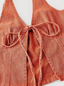 SHEIN MOD Women's Casual Tie-Up Halter Neck Denim Blouse Halloweenwomen Costumes