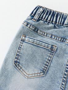 SHEIN Explorewe Jungen Vintage Straßen-Stil zerrissene Multi-Taschen Slim Fit Stretch Jeans Cargohose - Helle Waschung - Übersicht 7